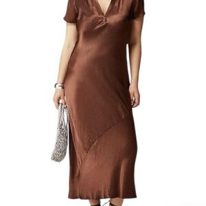 J. Crew Collection Luster Maxi Brown V-Neck Slip Maxi Dress size 6. New!